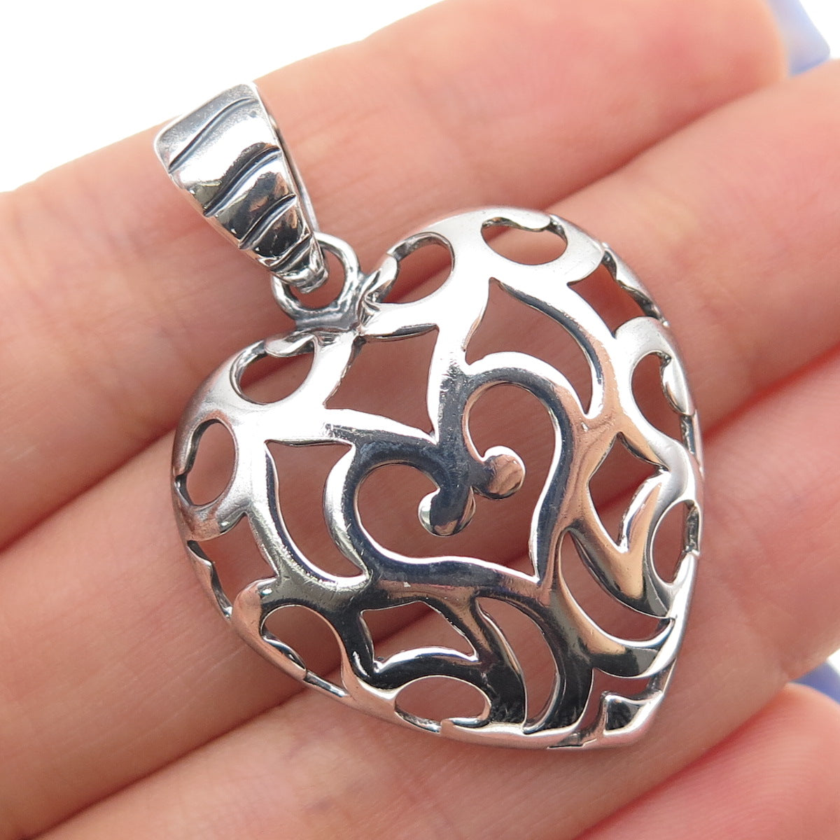 MILOR 925 Sterling Silver Vintage Italy Ornate Heart Oxidized Charm Pendant