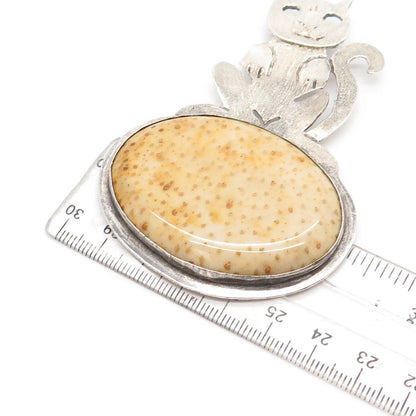 925 Sterling Silver Vintage Real Fossil Cat / Kitten & Turtle Pendant