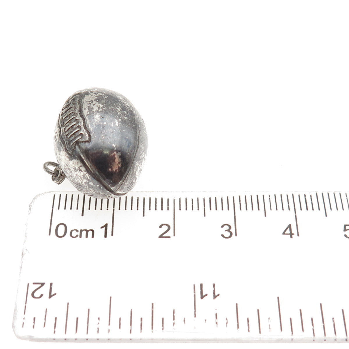 925 Sterling Silver Vintage Football Ball Oxidized 3D Mini Charm Pendant