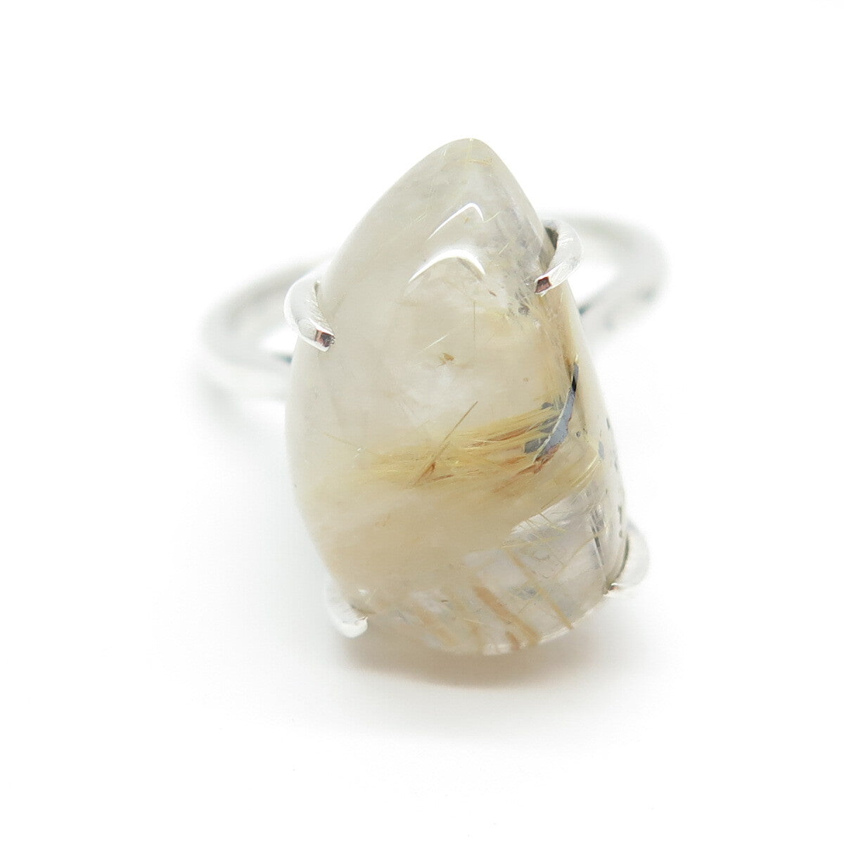 925 Sterling Silver Vintage Real Rutilated Quartz Ring Size 8.25