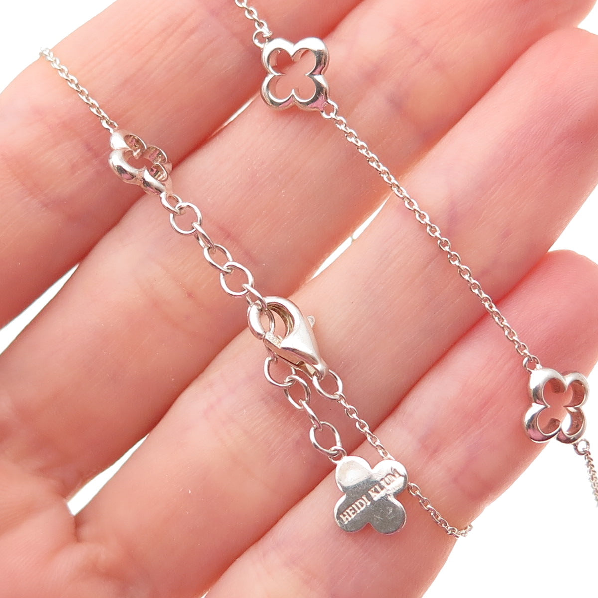 Heidi Klum 925 Sterling Silver 4-Leaf Clover Station Chain Necklace 36"