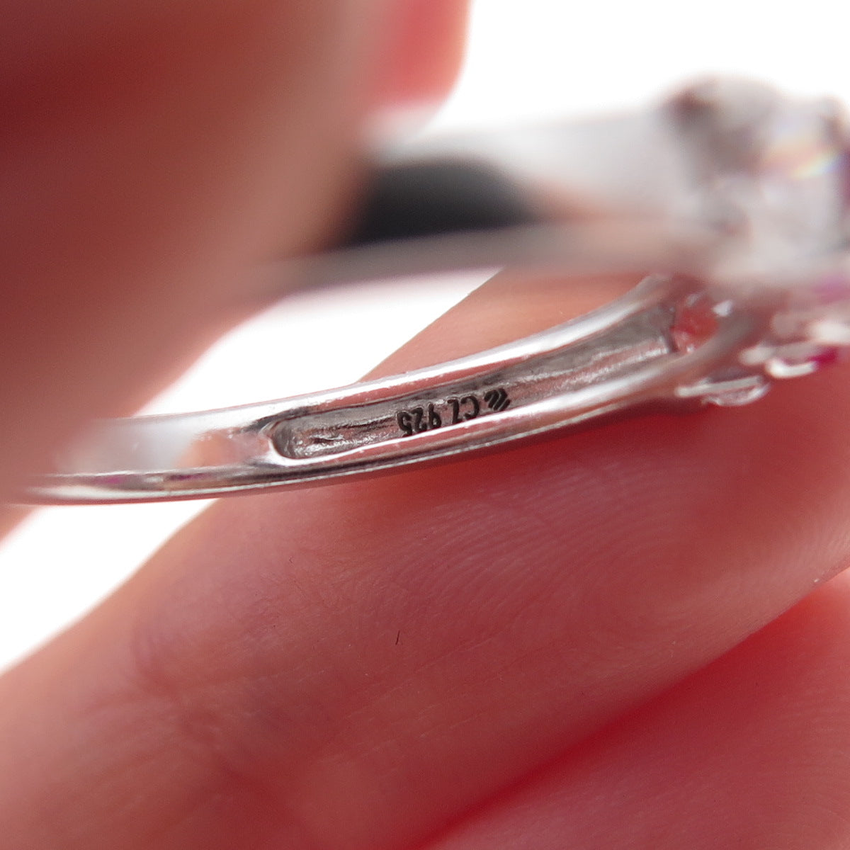 925 Sterling Silver Round-Cut Lab-Created Ruby & C Z Ring Size 9.25