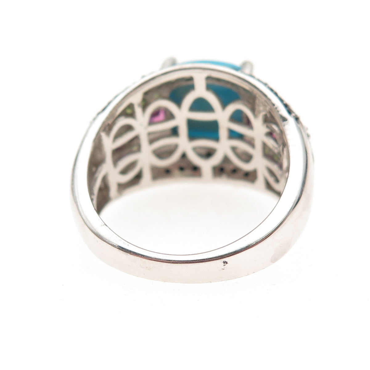 Chuck Clemency 925 Sterling Turquoise Rhodolite Peridot & Spinel Ring Size 8.25