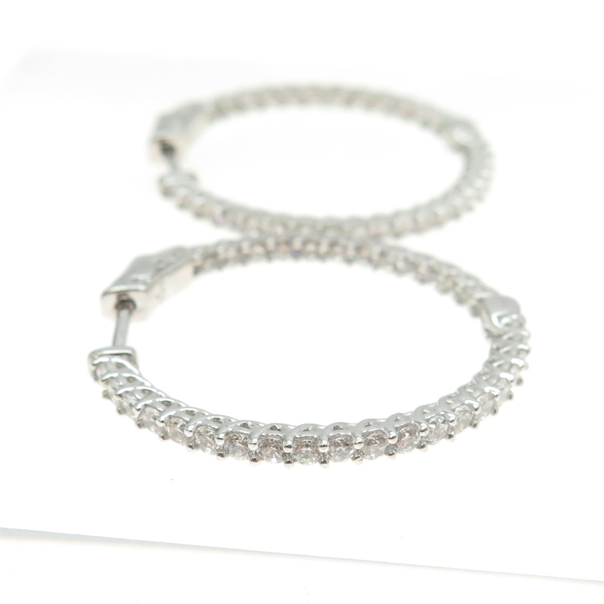 925 Sterling Silver Round-Cut Shaped C Z Hoop Earrings