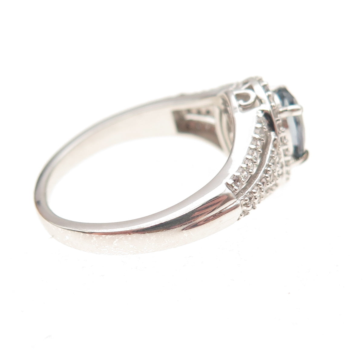 D'Joy 925 Sterling Silver Real Oval-Cut Iolite & White Topaz Ring Size 8