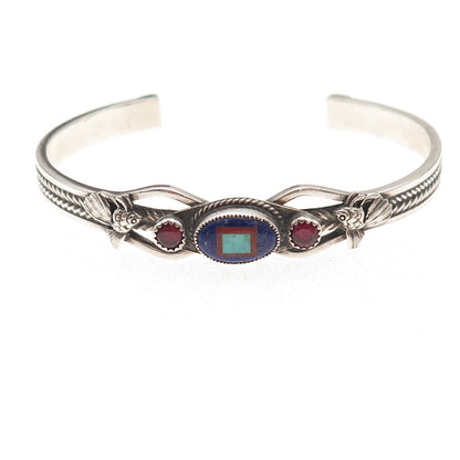 Aldrich 925 Sterling Silver Vintage Real Multi-Gem Adjustable Cuff Bracelet 6"
