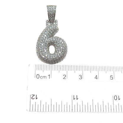 925 Sterling Silver Round-Cut C Z Lucky Number 6 Charm Pendant
