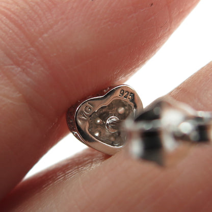 925 Sterling Silver Round-Cut C Z Sparkle Heart Stud Earrings