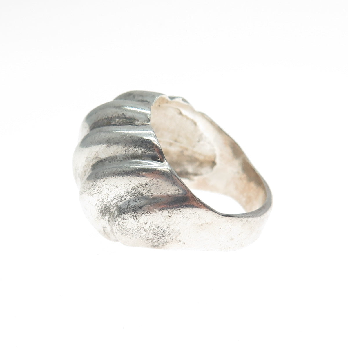 925 Sterling Silver Vintage Mexico Modernist Ribbed Dome Oxidized Ring Size 8