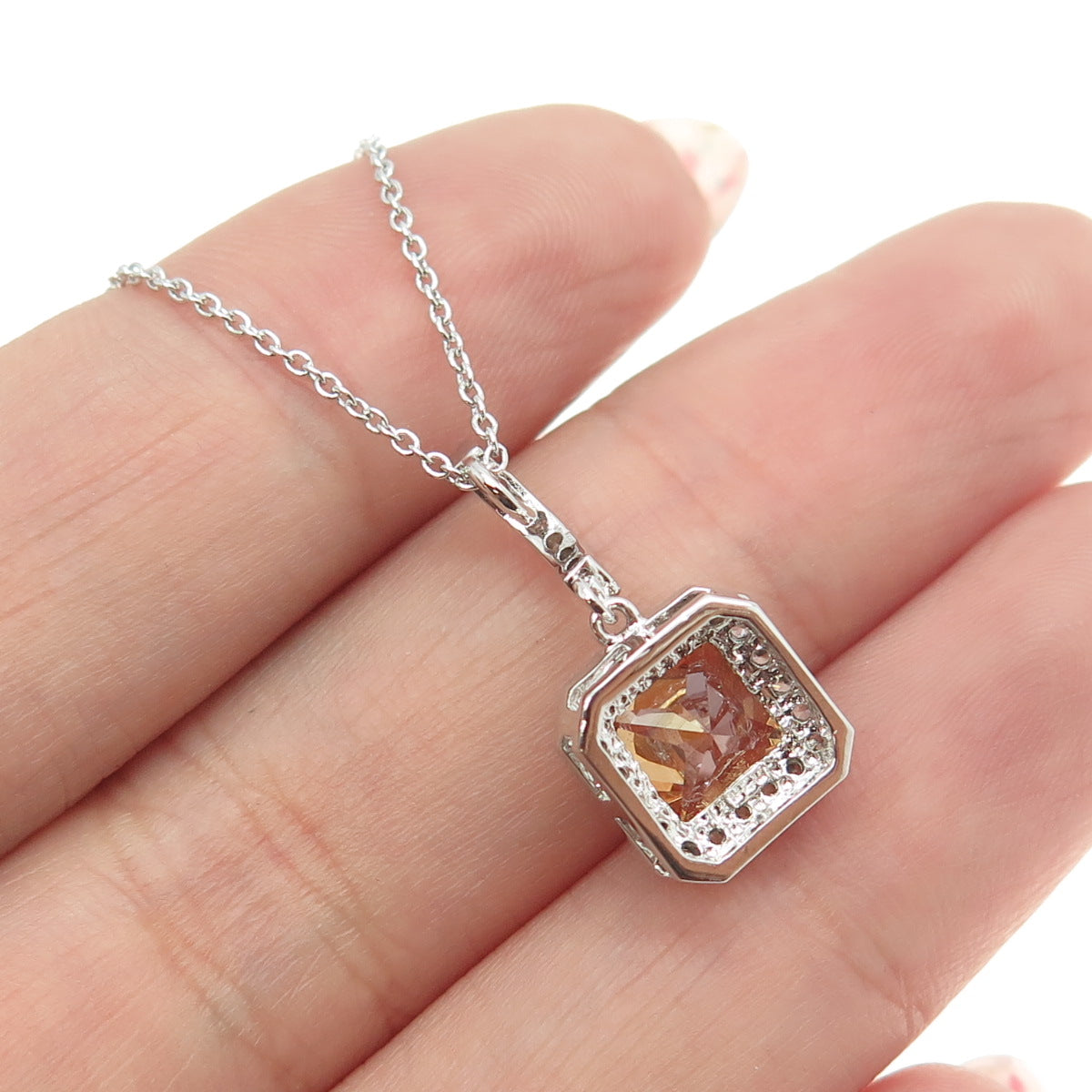 925 Sterling Silver Multi-Cut Champagne & White C Z Cable Chain Necklace 17-19"