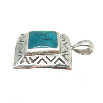 925 Sterling Silver Vintage Real Kingman Turquoise Tribal Pendant