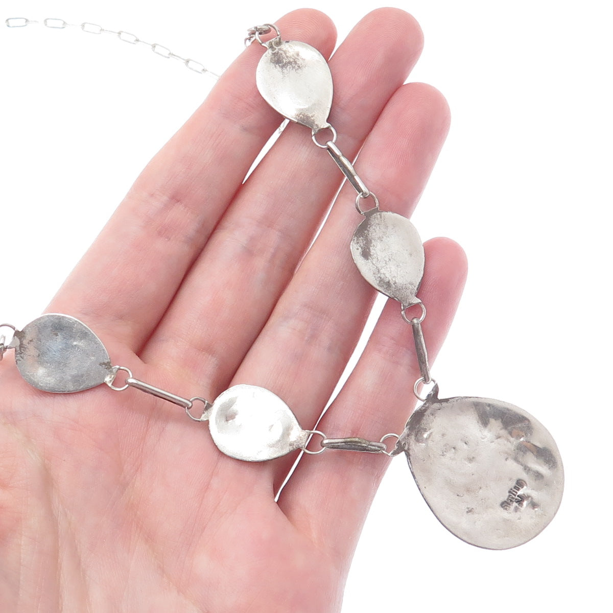SELENA JAKE Old Pawn 925 Sterling Silver Turquoise Bear Paw Chain Necklace 18"
