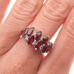 925 Sterling Silver Vintage Real Red Garnet & White Topaz Ring Size 6