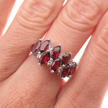 925 Sterling Silver Vintage Real Red Garnet & White Topaz Ring Size 6