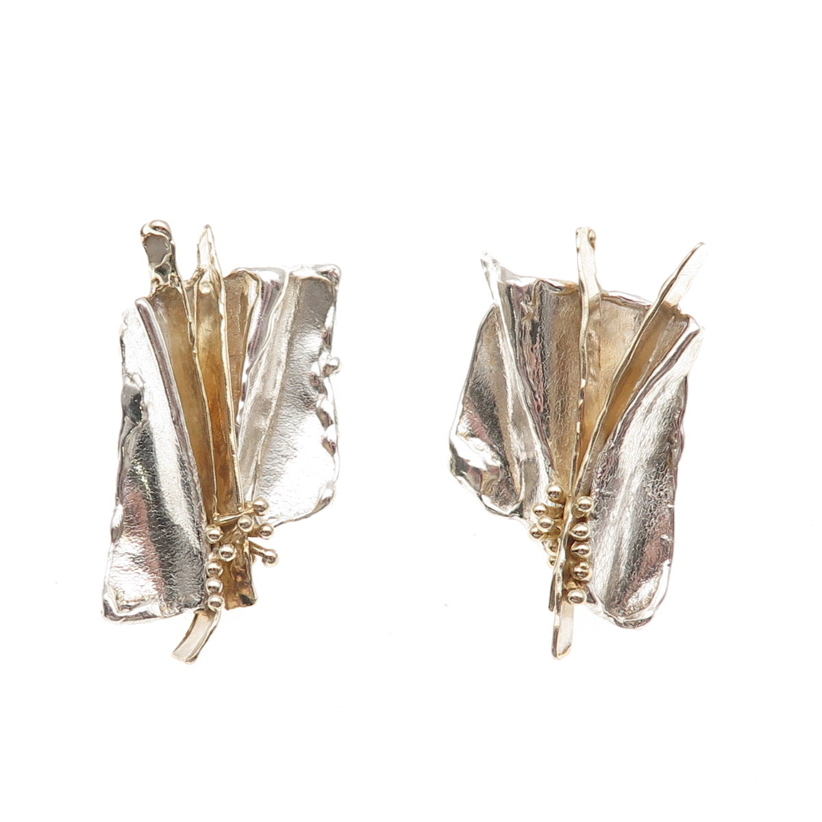 Joseph Masaniello 925 Sterling Silver 2-Tone Vintage Modernist Earrings