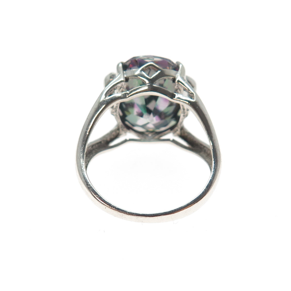 925 Sterling Silver Real Mystic Quartz & C Z Ring Size 7