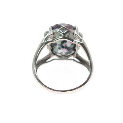 925 Sterling Silver Real Mystic Quartz & C Z Ring Size 7