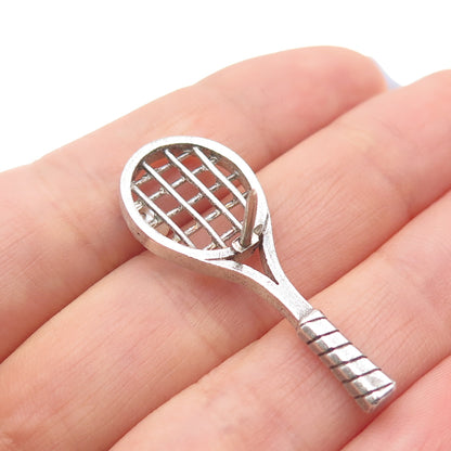 925 Sterling Silver Vintage Real Pearl Tennis Racket Tie Tack / Lapel Pin