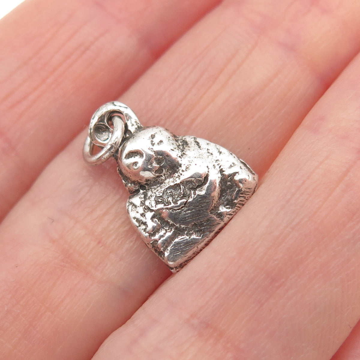 925 Sterling Silver Antique Art Deco Buddha Oxidized Mini Charm Pendant
