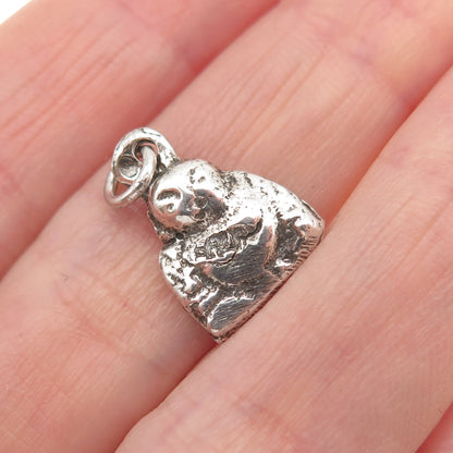 925 Sterling Silver Antique Art Deco Buddha Oxidized Mini Charm Pendant