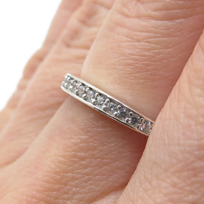 925 Sterling Silver Round-Cut C Z Half Eternity Stackable Band Ring Size 7