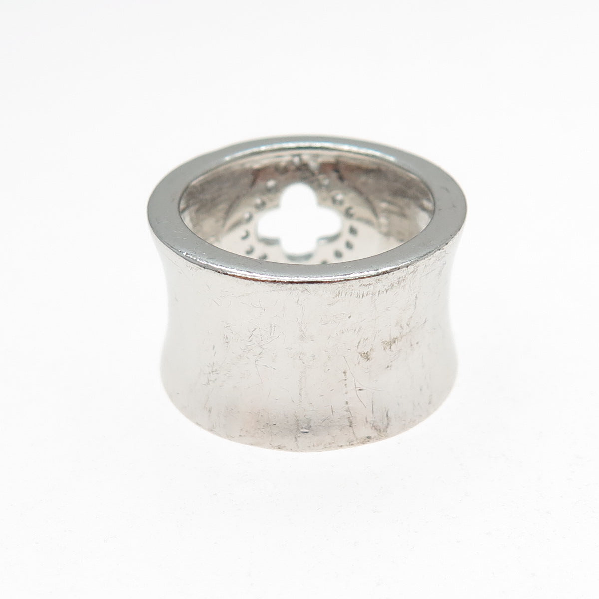 925 Sterling Silver Vintage Round-Cut C Z Flower Wide Ring Size 7.25