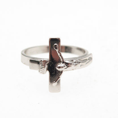 Vargas 925 Sterling Silver Antique Art Deco Crucifix Cross Ring Size 7