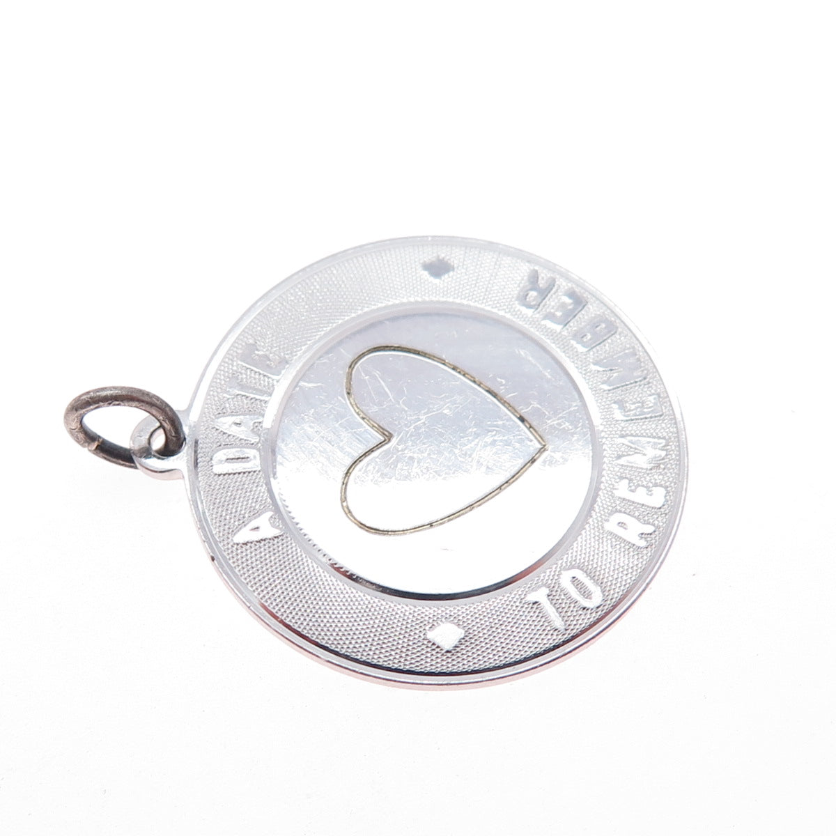925 Sterling Silver Vintage A Date To Remember Heart Charm Pendant