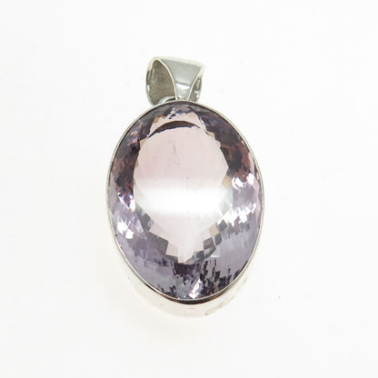 925 Sterling Silver Vintage Real Oval-Cut Amethyst Pendant