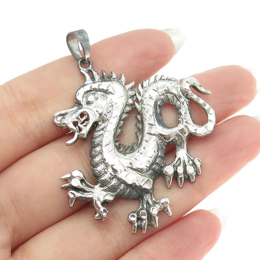 ONE OF A KIND 925 Sterling Silver Vintage Royal Dragon Oxidized Pendant