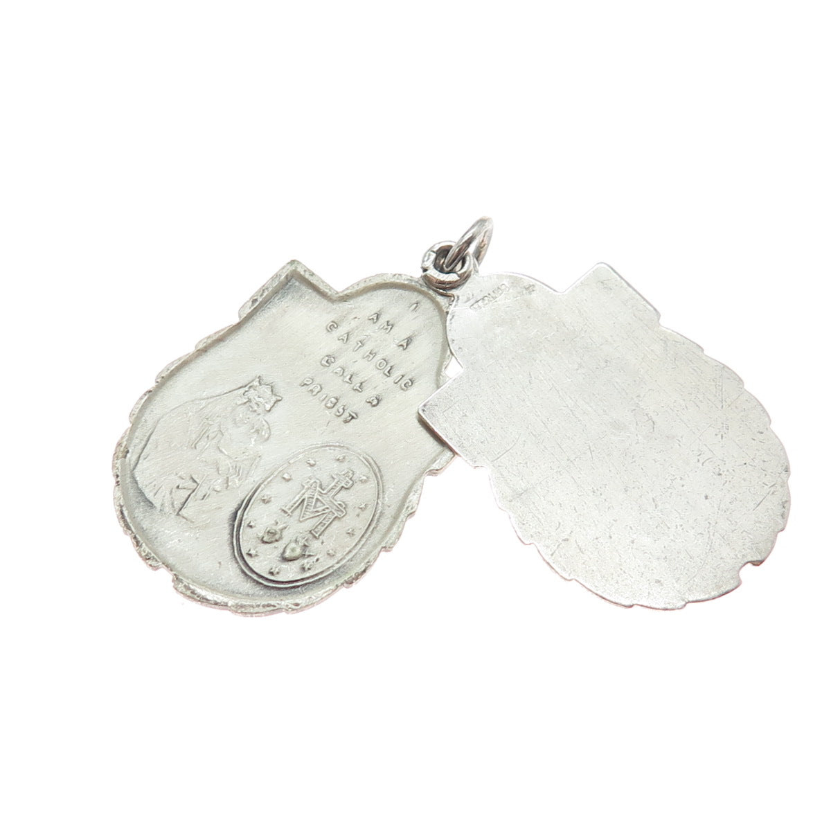 925 Sterling Silver Antique St. Mary St. Christopher & Jesus Slide Medal Pendant