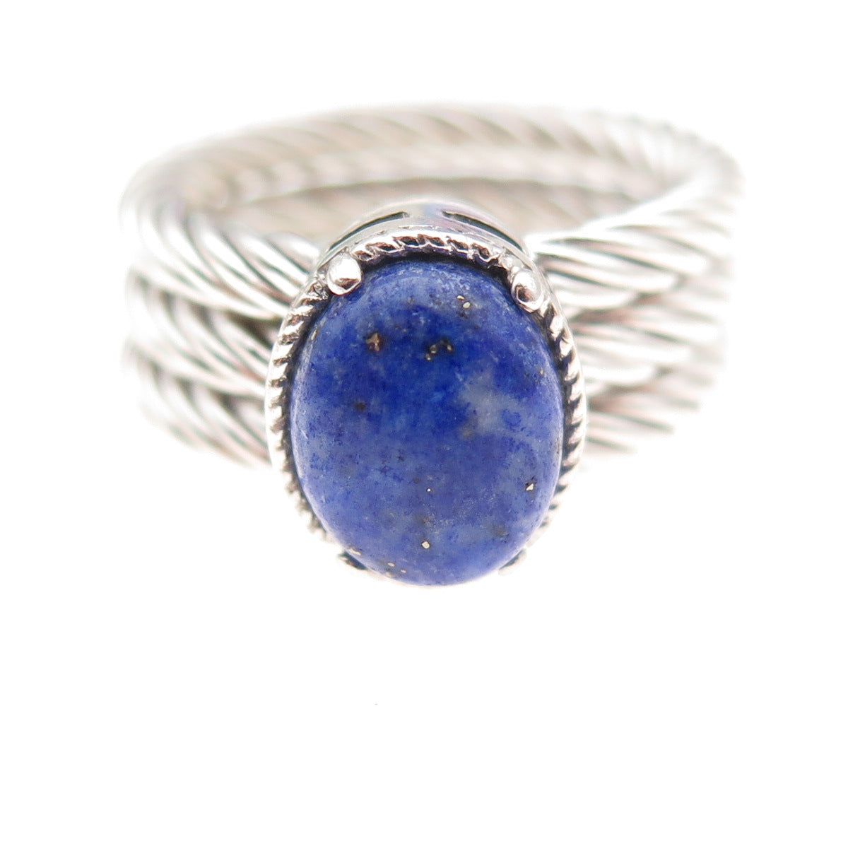 Dasan 925 Sterling Silver Italy Real Lapis 3-Row Ring Size 6.25