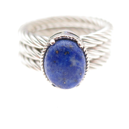 Dasan 925 Sterling Silver Italy Real Lapis 3-Row Ring Size 6.25