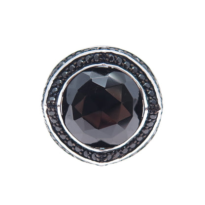 925 Sterling Silver Real Round-Cut Black Spinel Modernist Ring Size 7.5