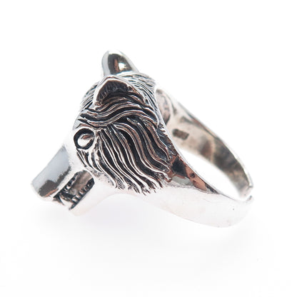 925 Sterling Silver Vintage Wolf Oxidized Adjustable Ring Size 10