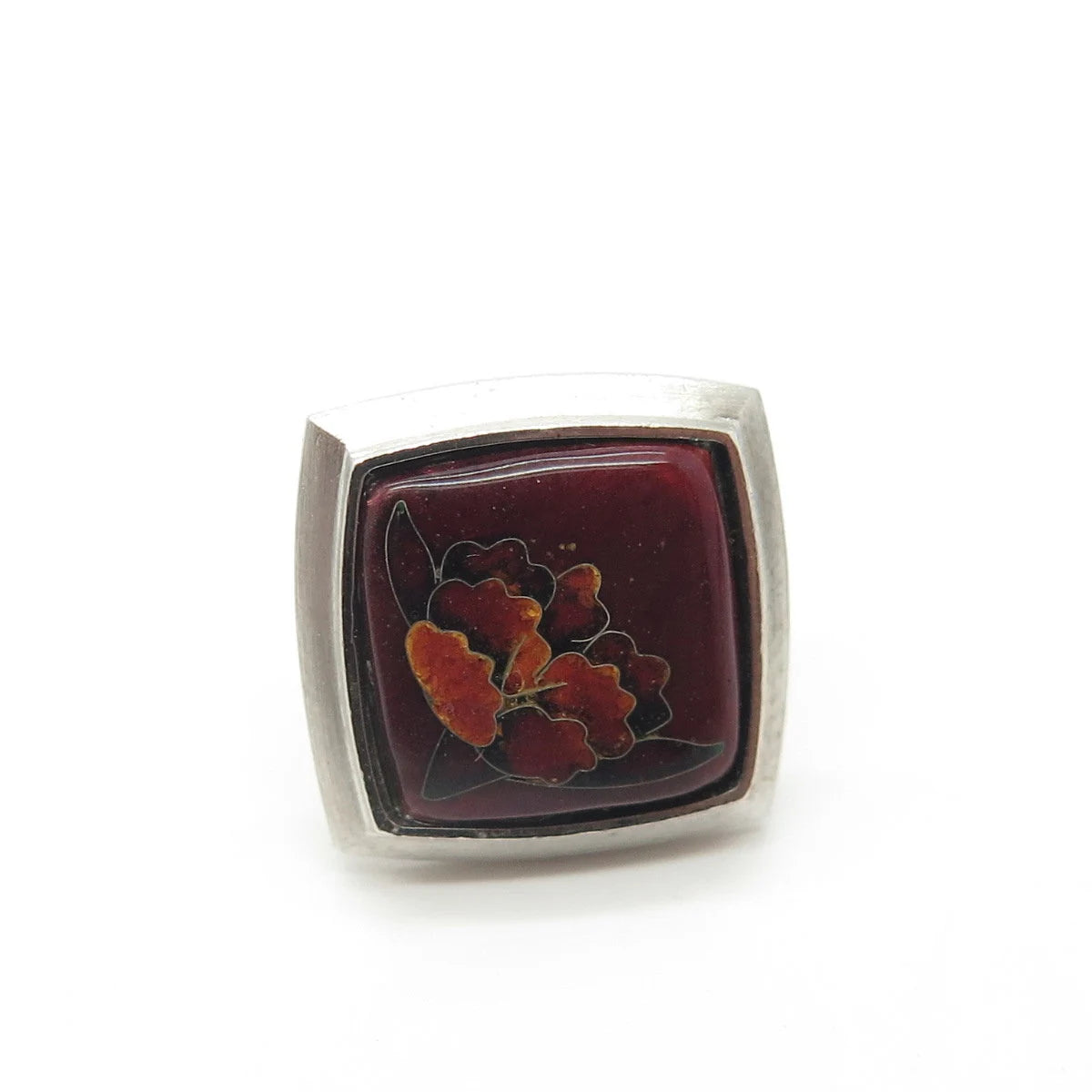 925 Sterling Silver Vintage Red Enamel Pin