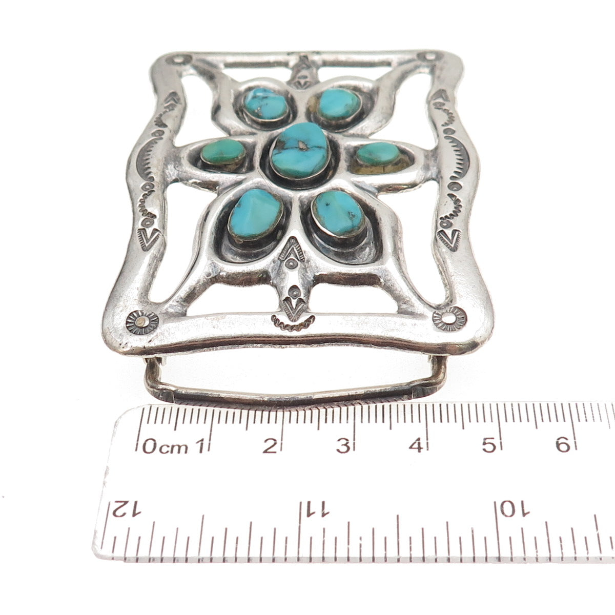 C.B. Marks & Co. Old Pawn Sterling Silver Vintage Turquoise Floral Belt Buckle