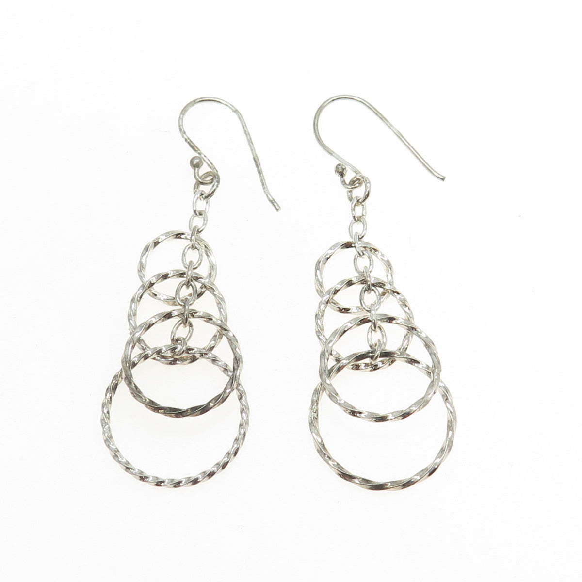 925 Sterling Silver Twisted Multi-Circle Drop Dangling Earrings