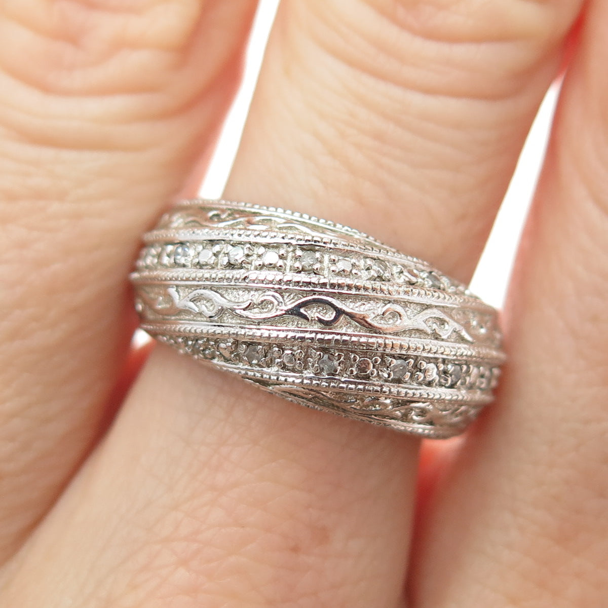 BGE BRADFORD 925 Sterling Silver Real Round-Cut Diamond Ring Size 7