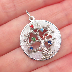 MARK MERCY 925 Sterling Silver Vintage Rhinestone Tree of Life Charm Pendant