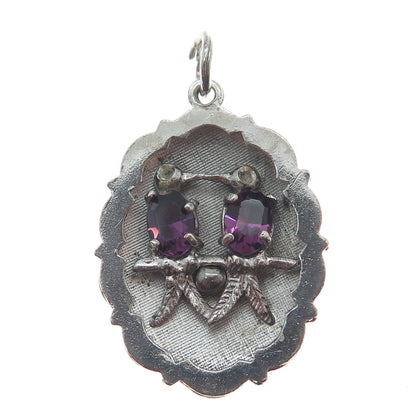 MARK MERCY 925 Sterling Vintage Real Amethyst Abstract Bird Couple Pendant