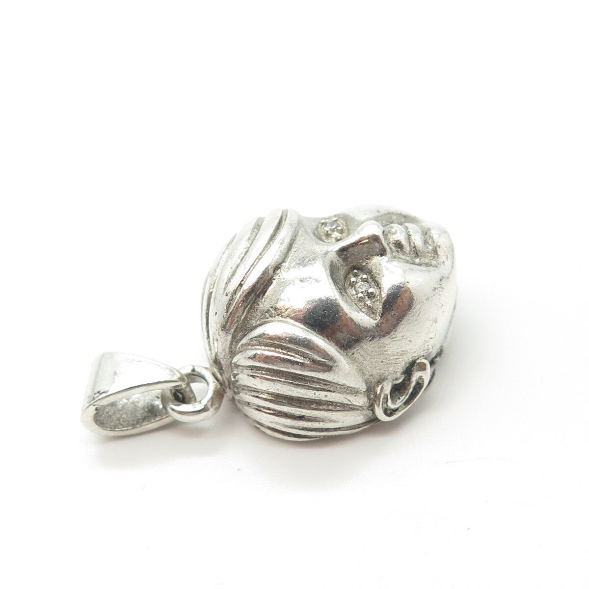 925 Sterling Silver Vintage White C Z Boy Doll Head Pendant