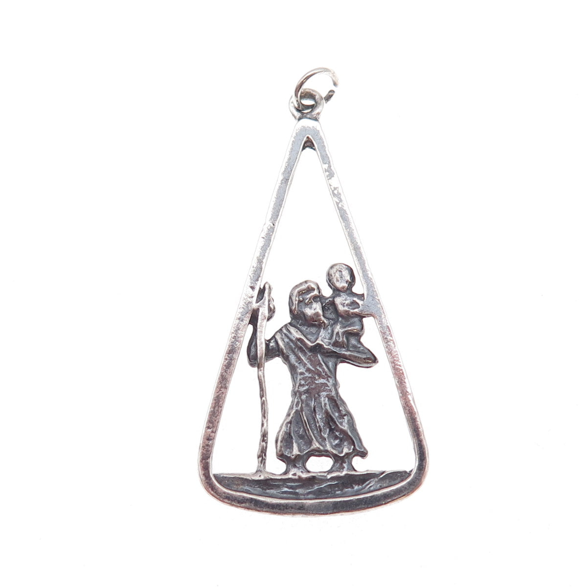 925 Sterling Silver Antique Art Deco St. Christopher Oxidized Charm Pendant