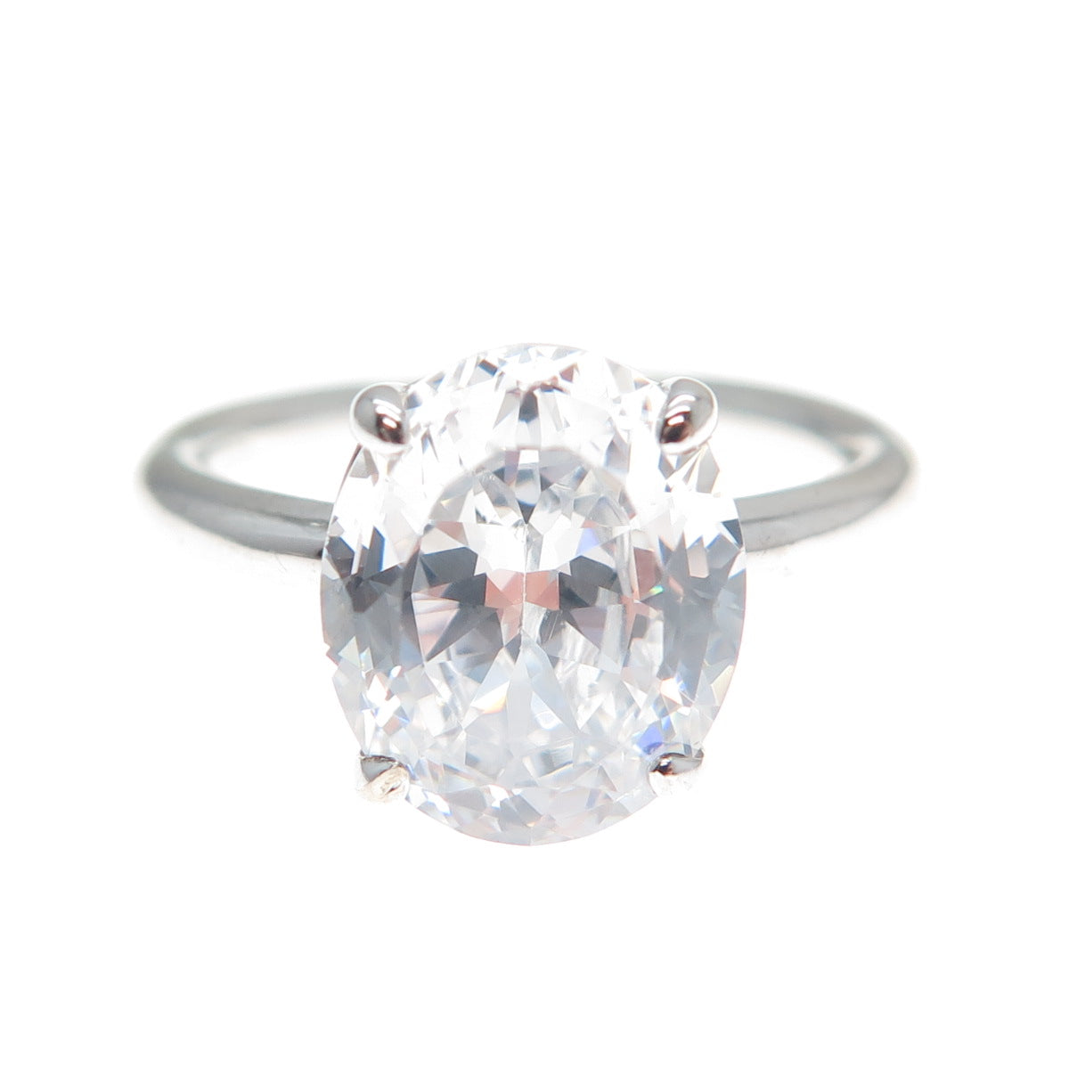 DSMK 925 Sterling Silver Oval-Cut Shaped C Z Engagement Ring Size 6.25