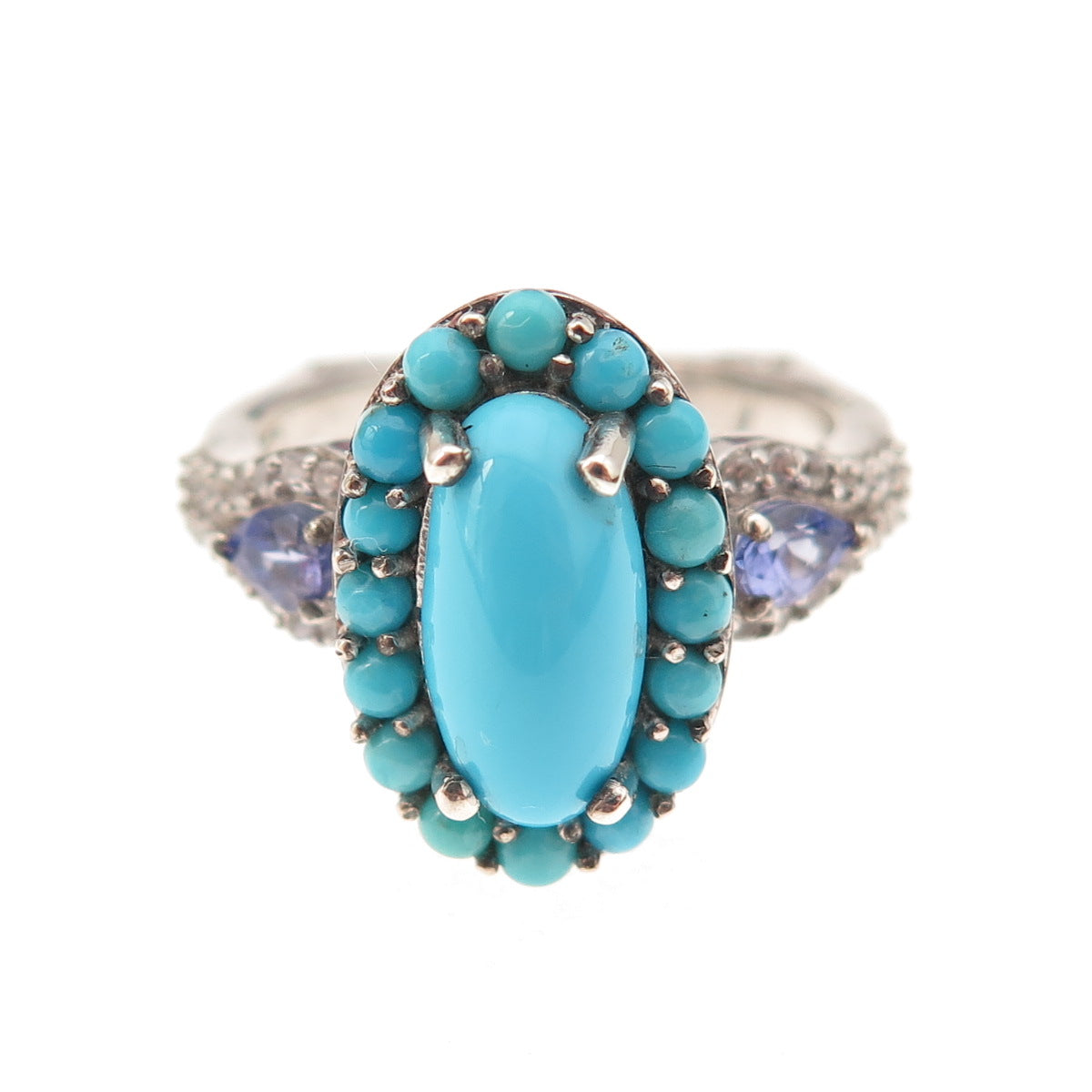 Chuck Clemency 925 Sterling Silver Real Turquoise Tanzanite Topaz Ring Size 8.25