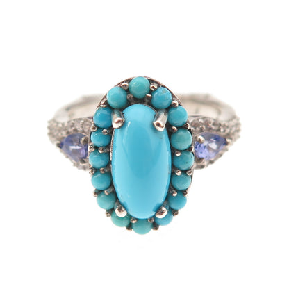 Chuck Clemency 925 Sterling Silver Real Turquoise Tanzanite Topaz Ring Size 8.25