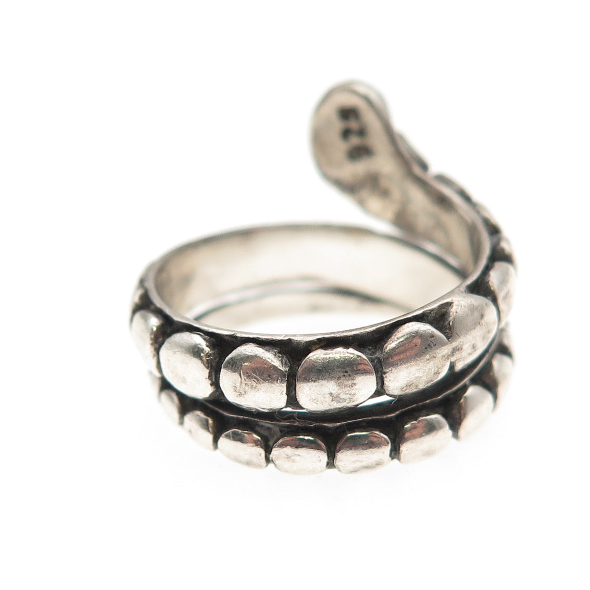 925 Sterling Silver Vintage Snake Dotted Oxidized Adjustable Wrap Ring Size 7