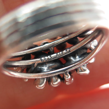 PANDORA 925 Sterling Silver Enamel Real Pearl Cherry Blossom Ring Size 5.5