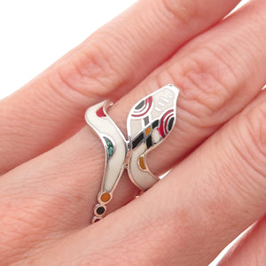925 Sterling Silver Vintage Mexico Enamel Snake Ring Size 5.25