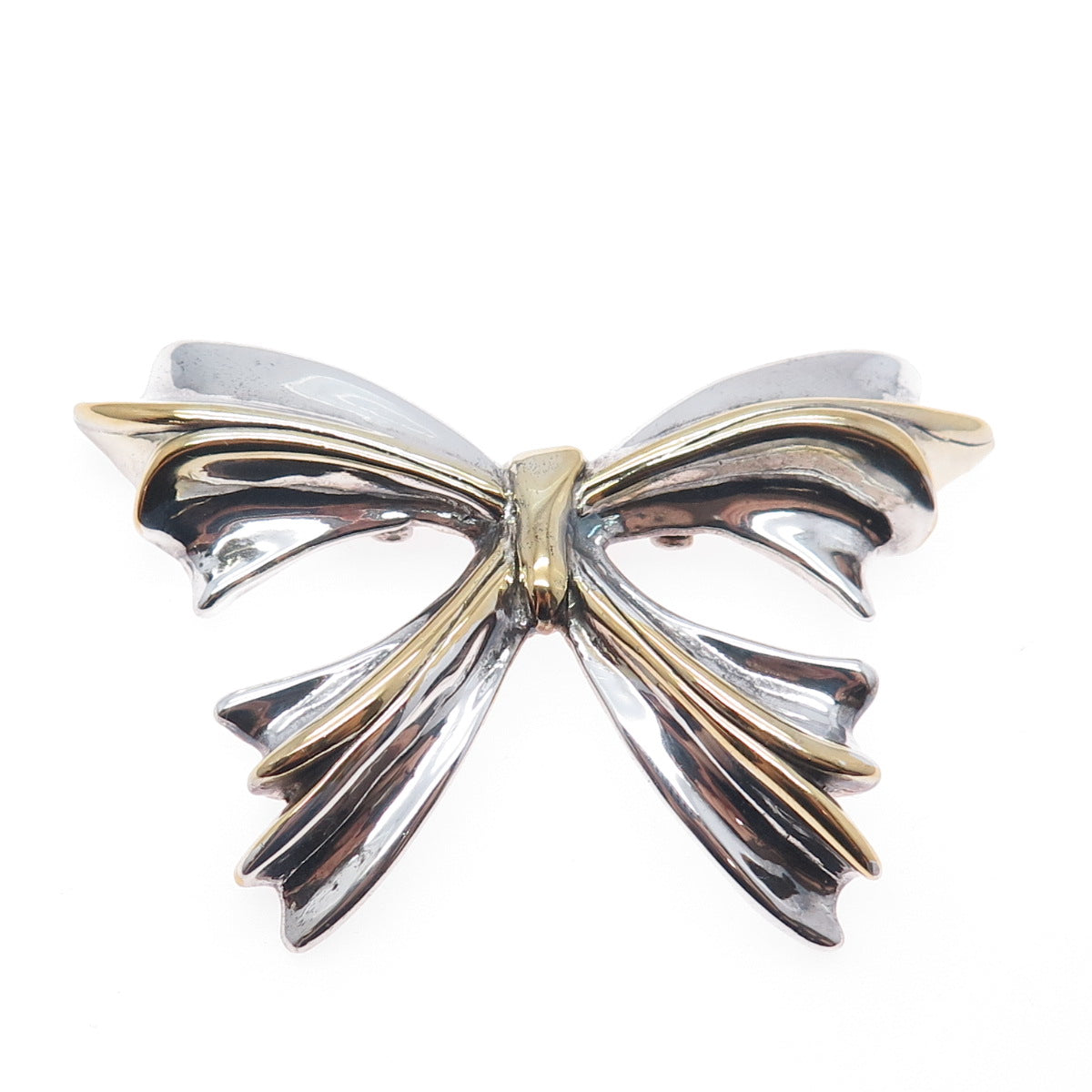 925 Sterling Silver 2-Tone Vintage JE Artisan Ribbon Bow Brooch / Slide Pendant